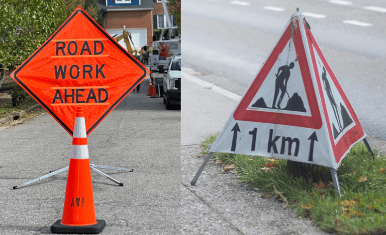 Highway Construction Signs Alerting Drivers To Road Construction Highway Construction Signs Alerting Drivers To Road Construction